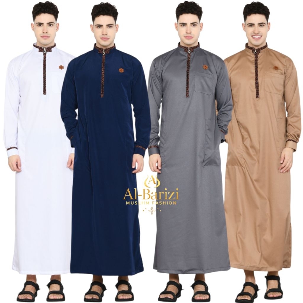 jubah pria ZAYYAN gamis pria lengan manset kombinasi batik original albarizi berbahan katun besway