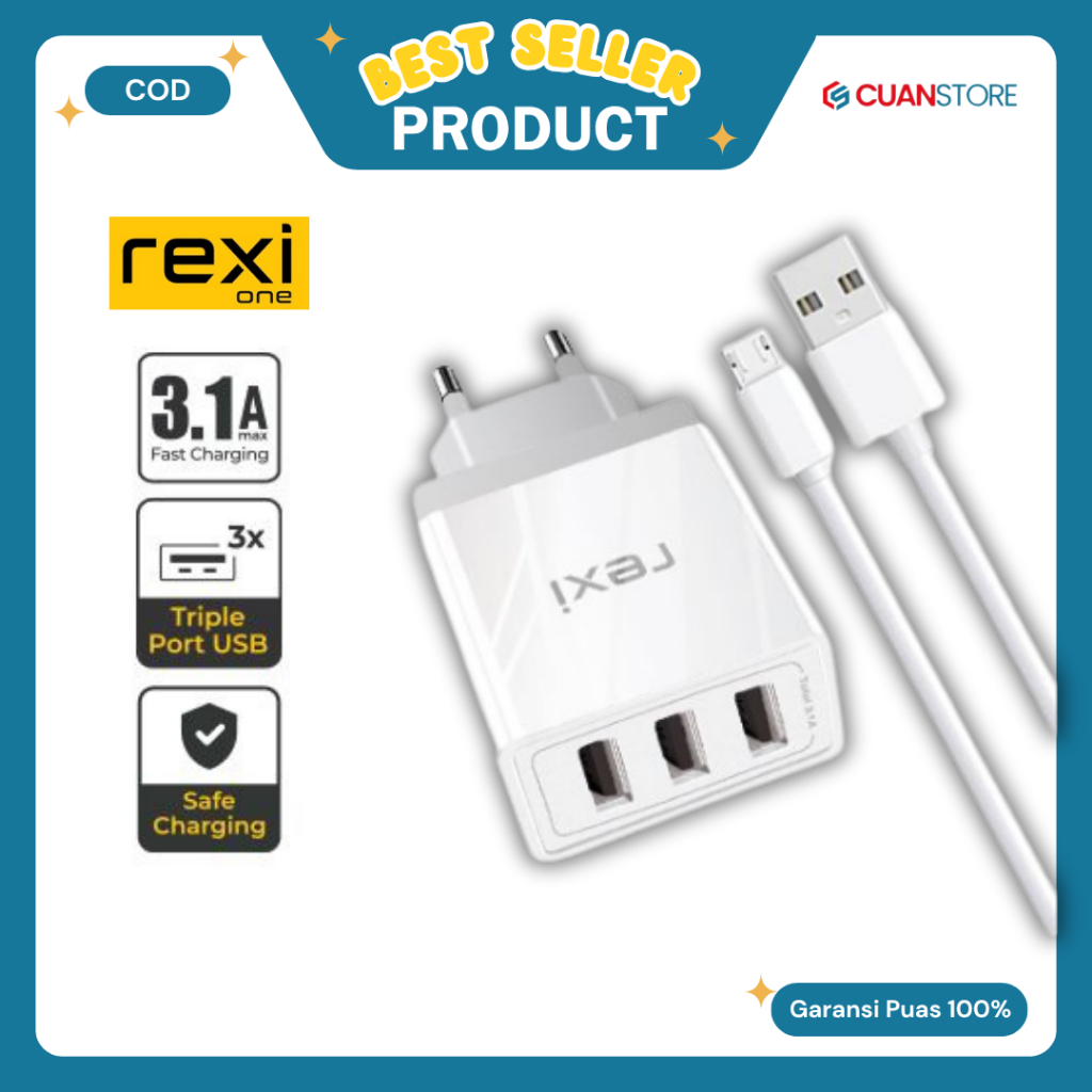 Rexi CF31-Mx Charger Micro 3.1A Triple Port USB Fast Charging CF31m