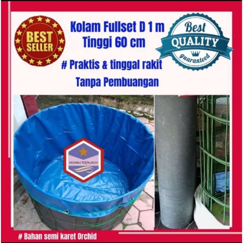 Kolam terpal fullset diameter 1 m tinggi 60 cm bekas seperti baru