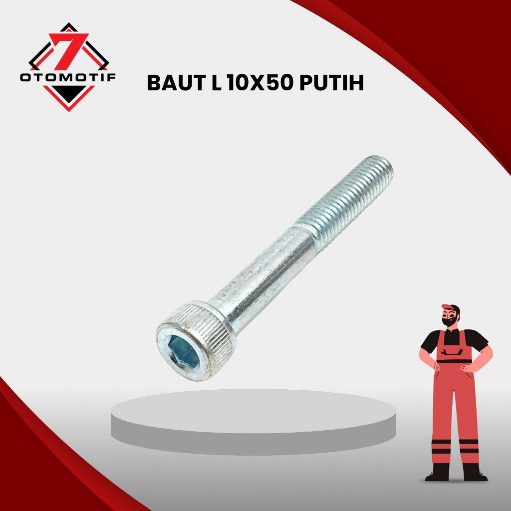 Baut L M10x50 Kunci L8 Drat 14 Halus 10x50 M10 10mm Putih Galvanis