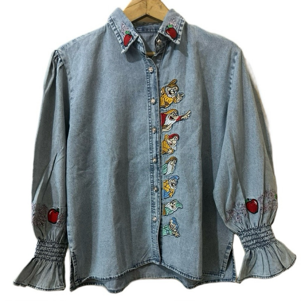 kemeja atasan wanita bahan soft jeans / kemeja disney