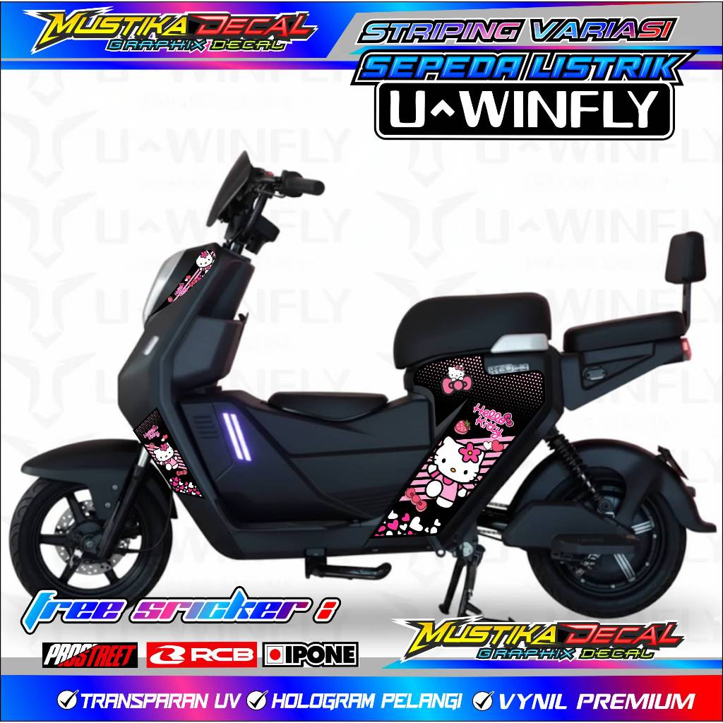 STRIPING VARIASI SEPEDA LISTRIK UWINFLY - HELLO KITTY EDITION / STICKER LIST VARIASI SEPEDA LISTRIK 