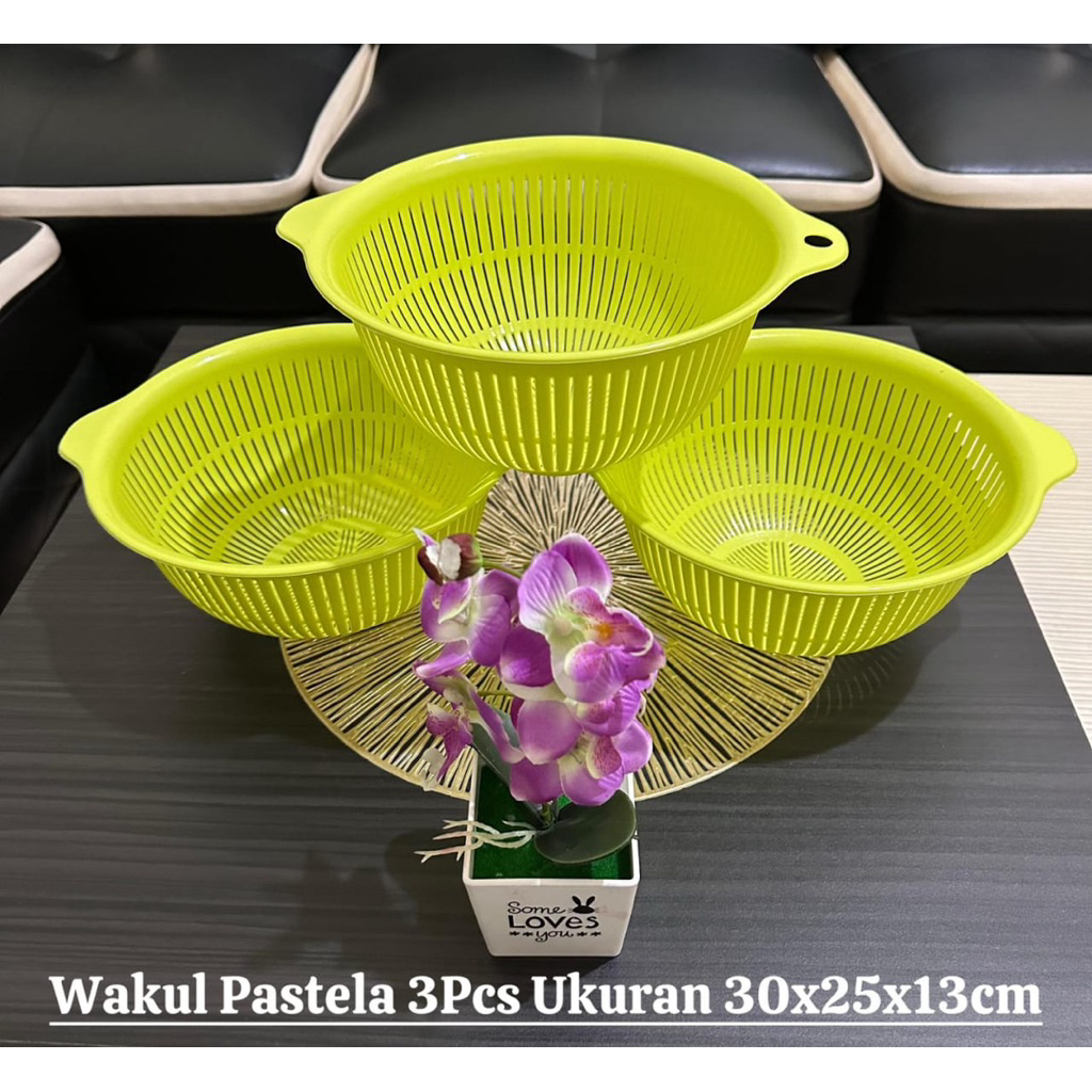 Wadah Cuci Sayur Set 3pcs - Baskom Saringan Plastik Serbaguna - Wakul Pastela 3pcs - Wadah Saringan 