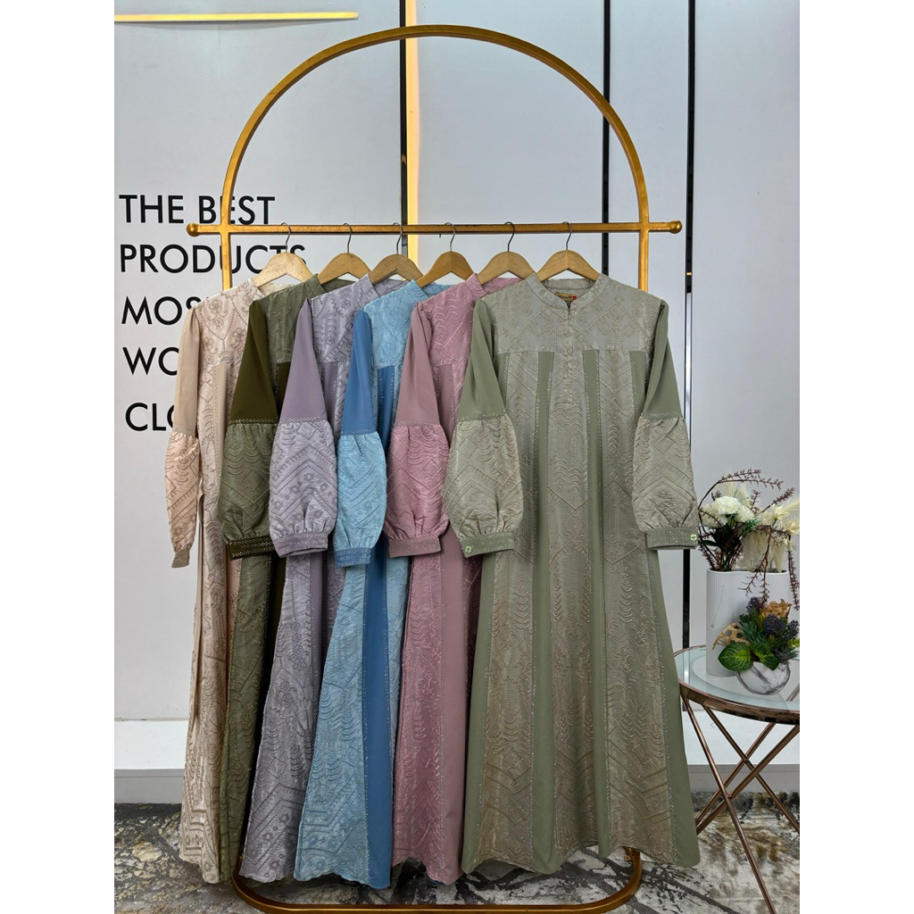 GAMIS MONICA BY NAJWA BAHAN KATUN SHIMER BORDIR MIX JASMINE FULL PAYET MEWAH