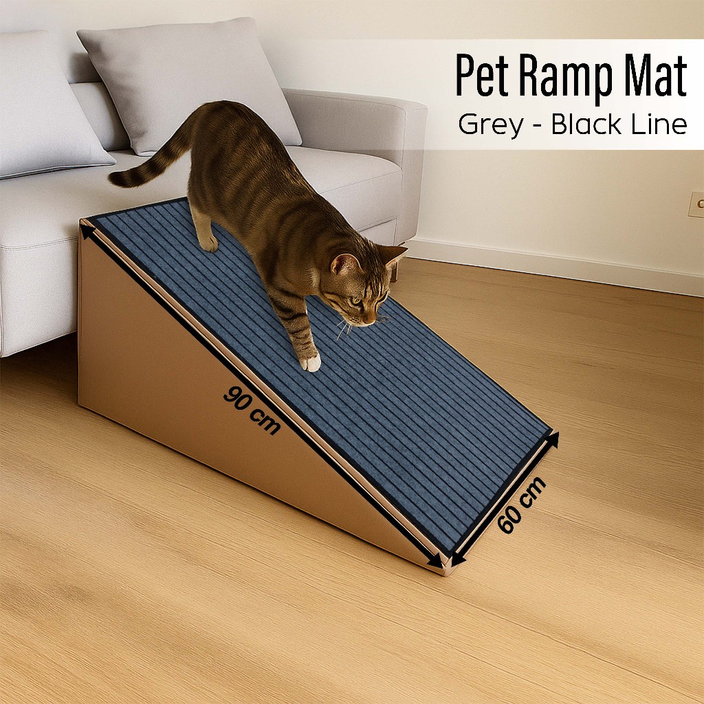 PET RAMP MAT - Karpet Alas Dog Ramp, Alas Cat Ramp Ukuran 60x90cm Premium Mat GREY - BLACK LINE