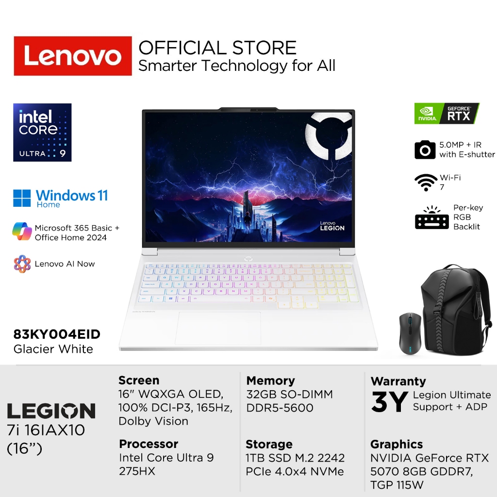 Lenovo Legion 7i 16IAX10 4EID Intel Core Ultra 9 275HX, NVIDIA RTX 5070 8GB, RAM 32GB, 1TB SSD, 16" 