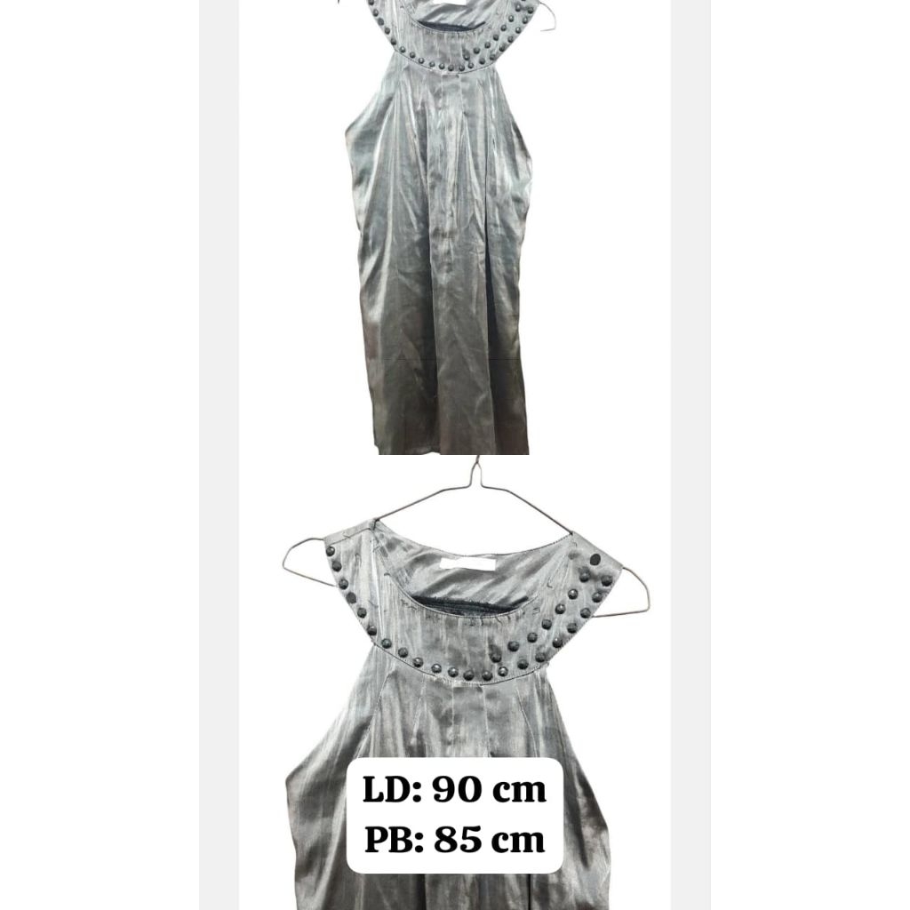 Dress Pesta Preloved Warna Silver - LD 90 cm, Panjang 85 cm