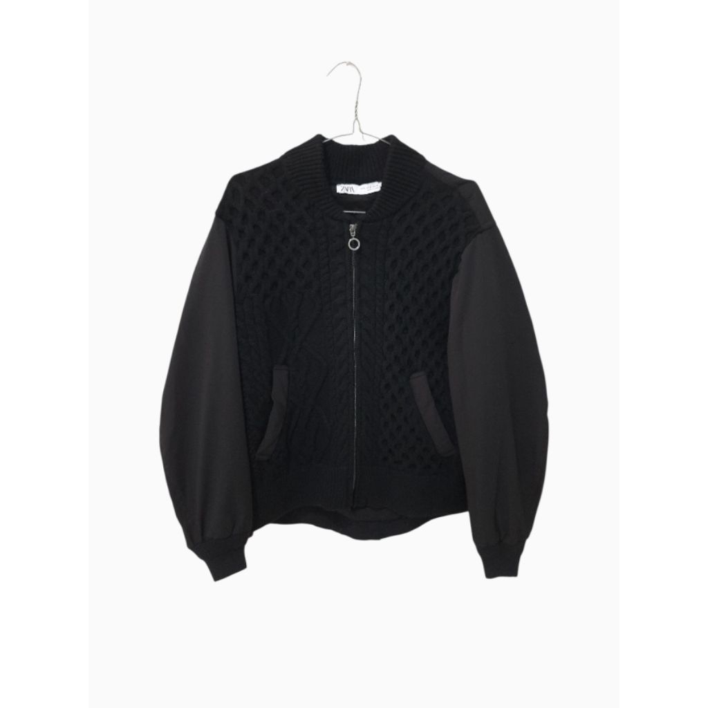 Zara black cable knit bomber jacket