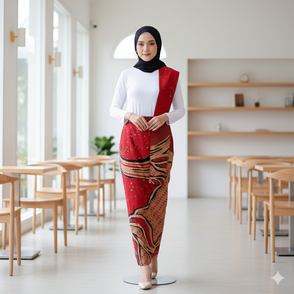 Galeri Batik Ardev - Sadajiwa Rok Model Span Instan Bahan Katun Berselendang Warna Merah