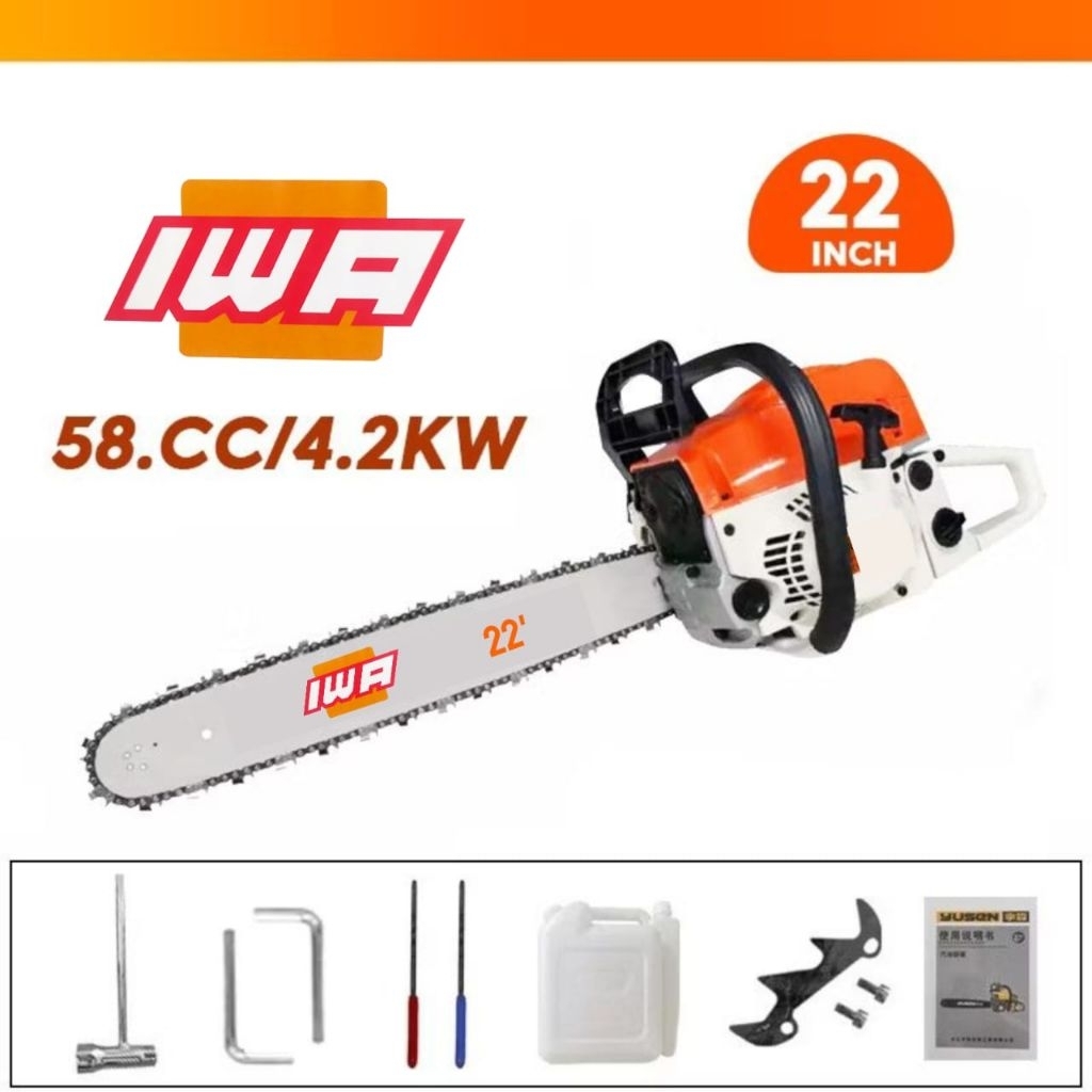 Mesin Chainsaw IWA 22 Inch Gergaji Mesin Potong Kayu  Chainsaw IWA Mesin Senso Gergaji Kayu 22"inch