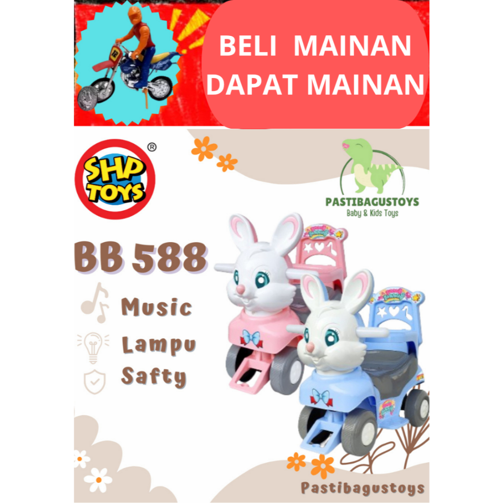 Mainan  Ride On Toys BB 588  ride on car - mobil odong odong kelinci dorong - SHP Toys kado Mainan a