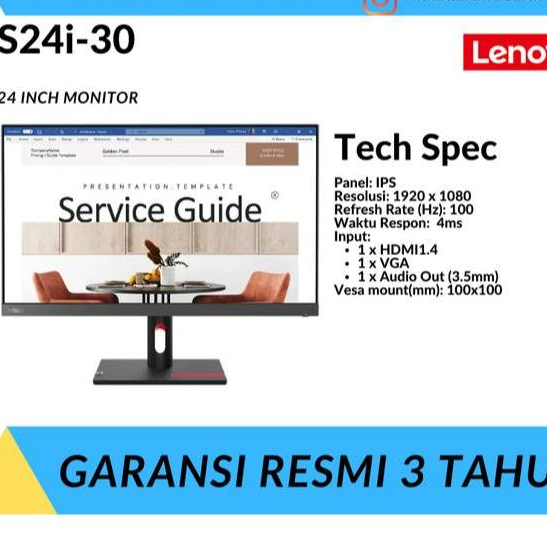 Lenovo ThinkVision S24i-30 Monitor 23.8" IPS FHD 100Hz