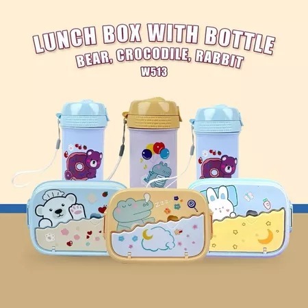 UnikOfficial - Lunch Box Set Bottle Kotak Makan Dengan Botol Minum Anak Motif Karakter Lucu