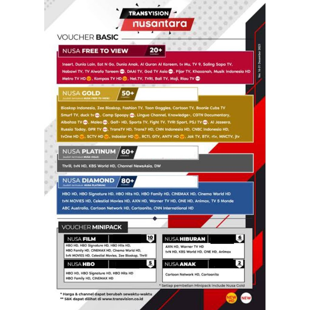 Voucher Paket Isi Ulang Nusa Gold 360 Hari Minipack Tanaka Nusantara HD Transvision