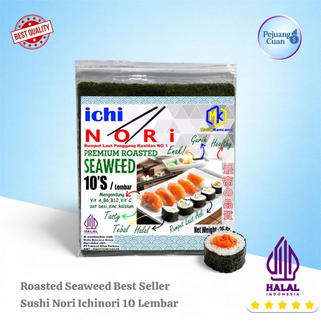 SUSHI NORI ICHINORI SUSHI 10S / RUMPUT LAUT PANGGANG HALAL / DIRED SEAWEED / RUMPUT LAUT UNTUK SUSHI