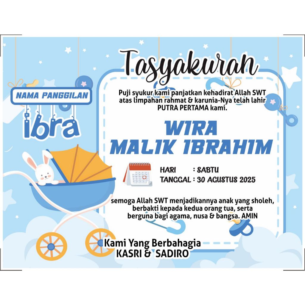 kartu tasyakur nama bayi (tanpa foto)