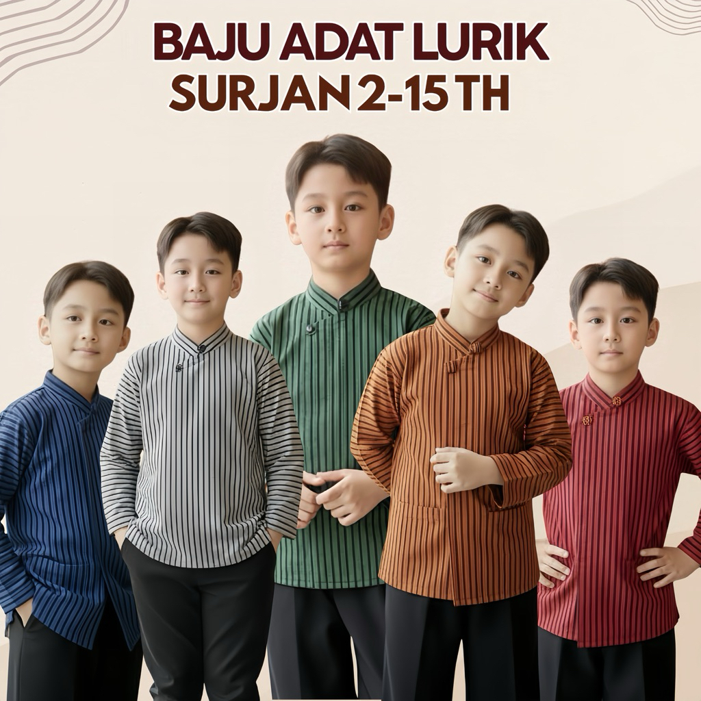 BAJU ADAT ANAK LAKI LAKI SURJAN MOTIF LURIK BAWAHAN CELANA HITAM KATUN PREMIUM