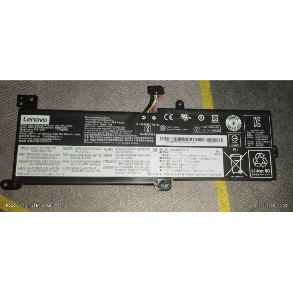 Batre Lenovo Ideapad 320/330/S145 original, second kondisi normal msh tahan lama up to 3jam. Kapasit