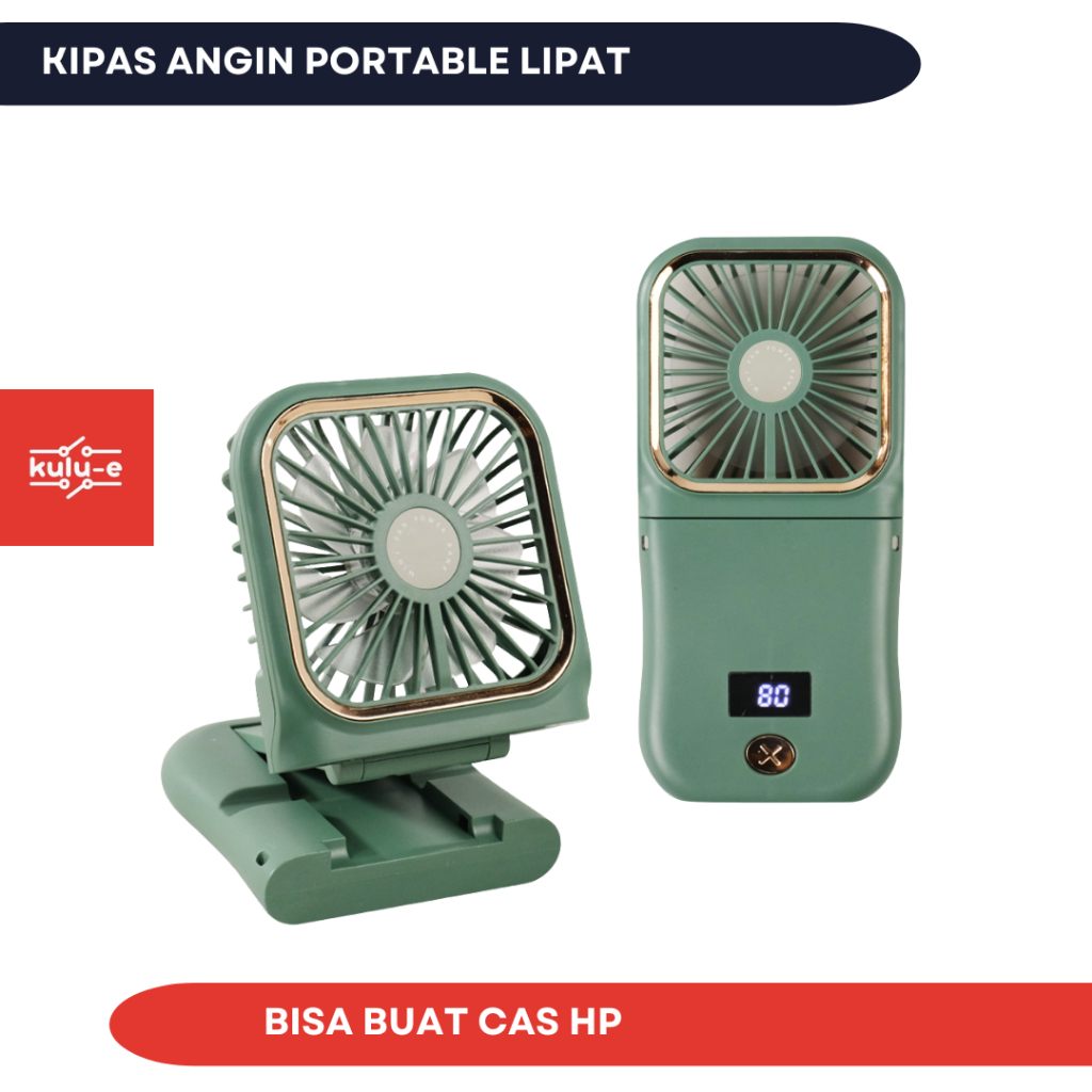 Kipas Angin Portable Lipat Mini Cooling Fan Powerbank 3000mAh USB Type C 16.7 x 8 x 2 cm Charger HP
