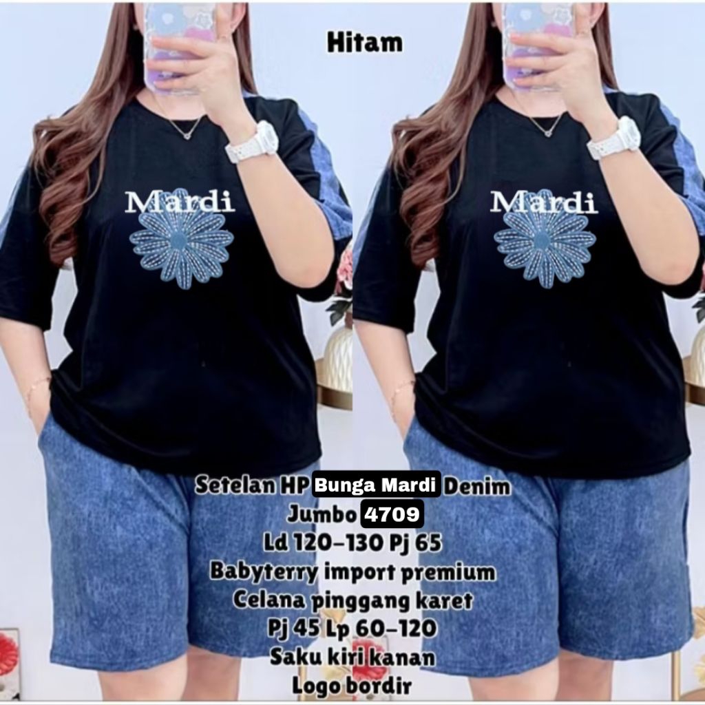 Setelan Wanita Dewasa Jumbo Kaos Celana Pendek LD 120-130cm