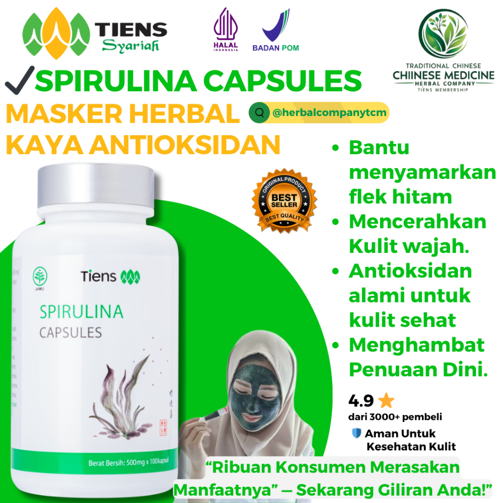 [EXCLUSIVE] TIENS Detox Kulit Glowing, Jerawat Reda | Masker Wajah Spirulina | Kapsul Alami Premium