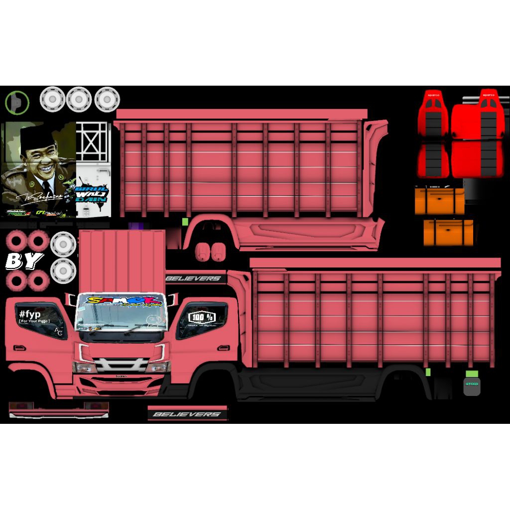 pola stiker miniatur truk samok panjang 30