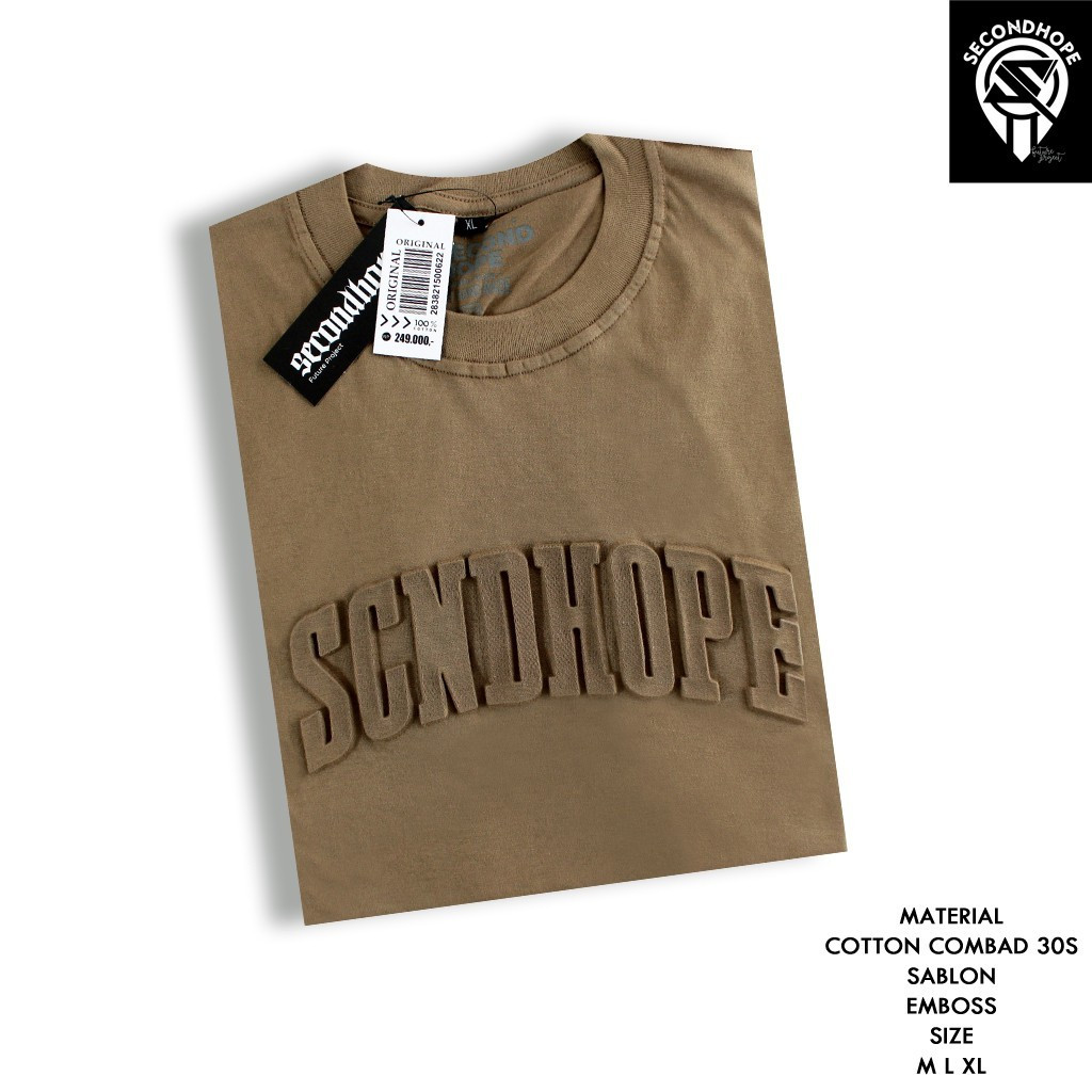 Kaos Pria Embos Second Hope || KAos Tulisan Timbul || KAos Cotton Combed 30s || Kaos Distro Original