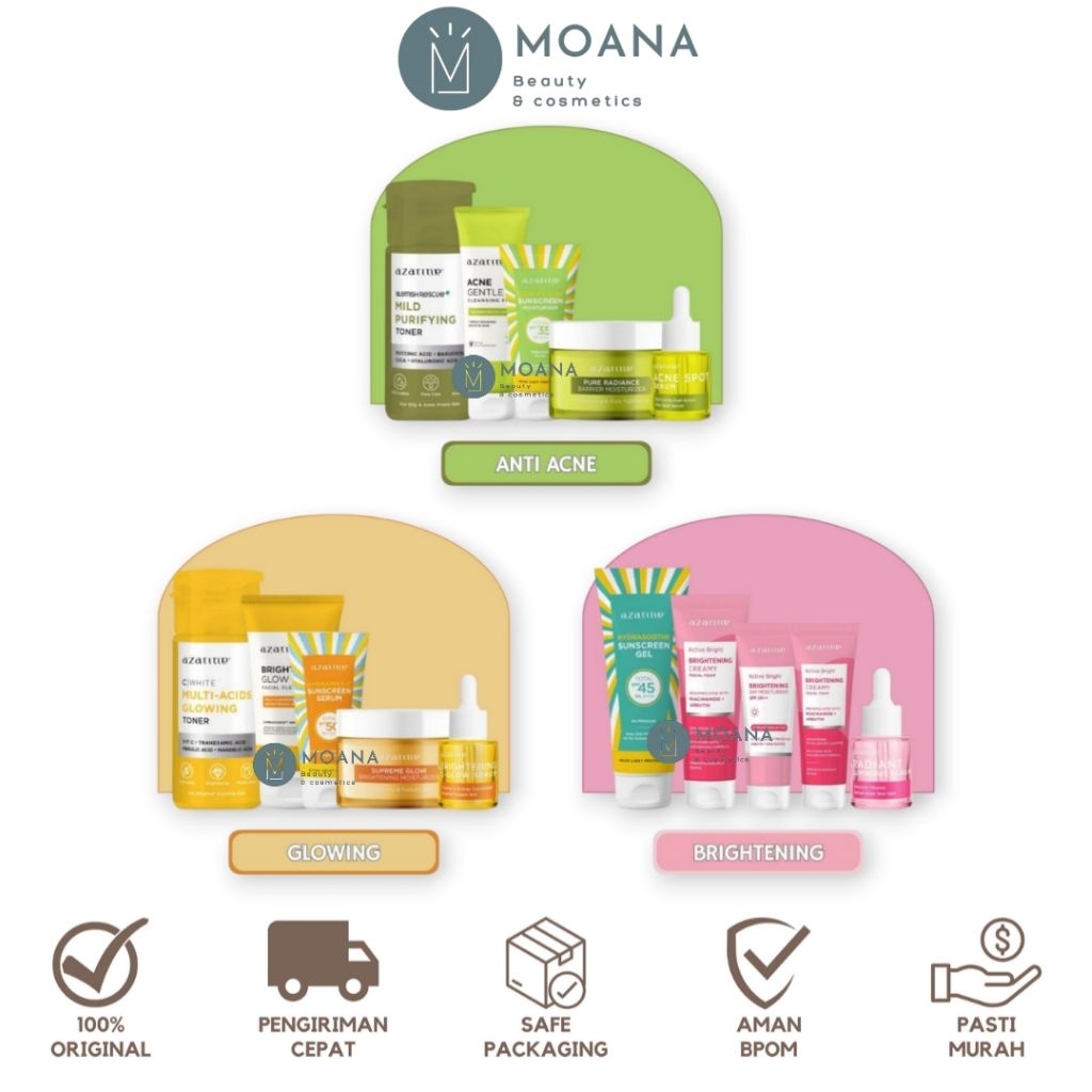 [ISI 5] Azarine Paket Perawatan Lengkap | Anti Acne / Brightening / Glowing | Jerawat Mencerahkan