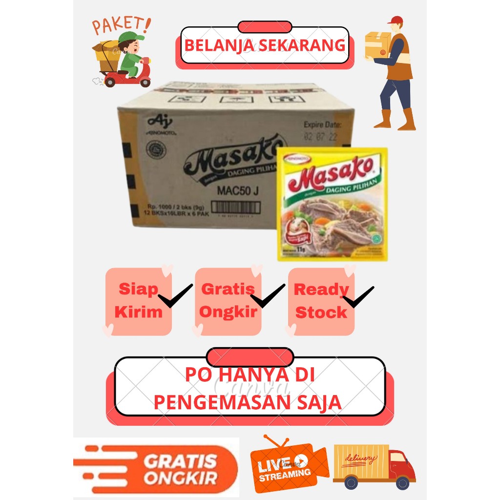 MASAKO SAPI & AYAM  PENYEDAP RASA MASAKAN BUMBU MASAK INSTAN 1KARTON