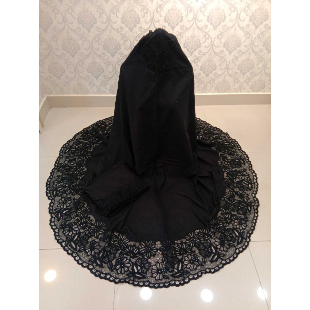 Mukena bordir kerancang original paris hitam