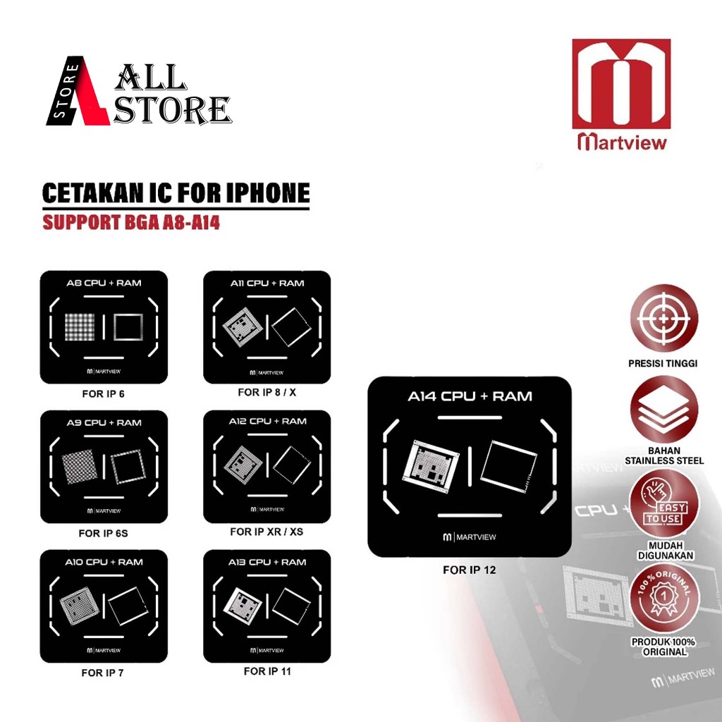 MARTVIEW CETAKAN IC CPU IPHONE 6 6S 7 8 X XR XS 11 12 - CETAKAN MARTVIEW BGA A8 A9 A10 A11 A12 A13 A