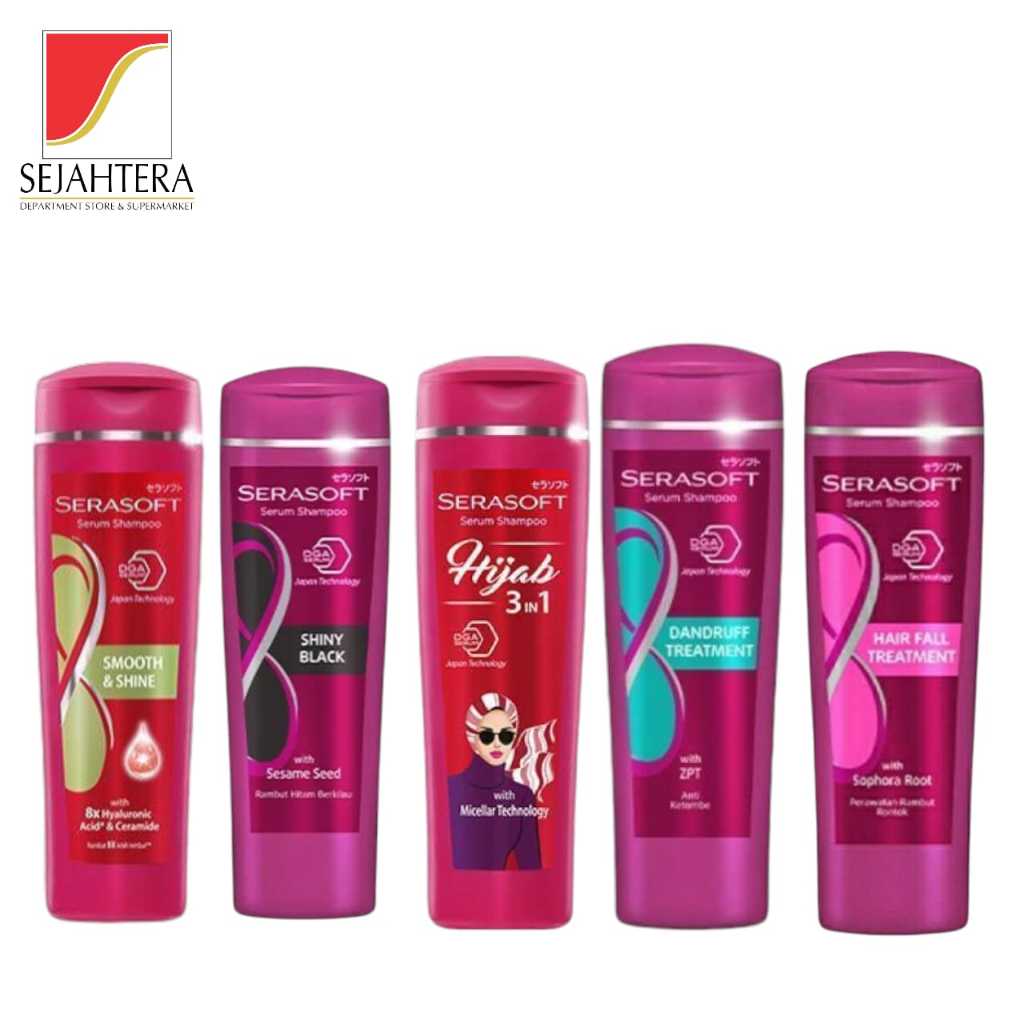 SERASOFT Shampoo 340ml All Varian - Dandruff, Hair Fall, Hijab 3in1, Shiny Black, Smooth & Shine