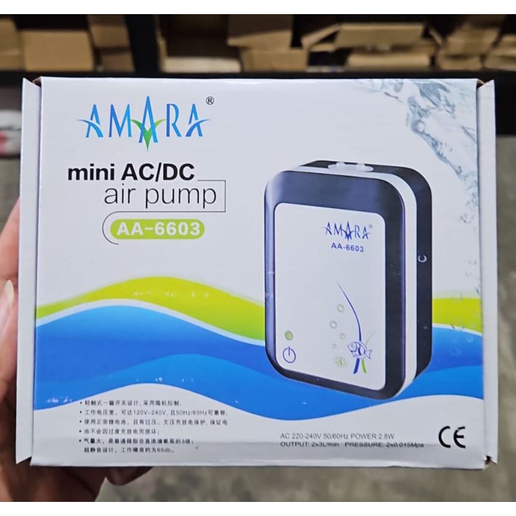 Aerator bisa di cas Mini AC/DC Amara AA-6603 automatic portable airpump yg bisa tetap menyala saat l