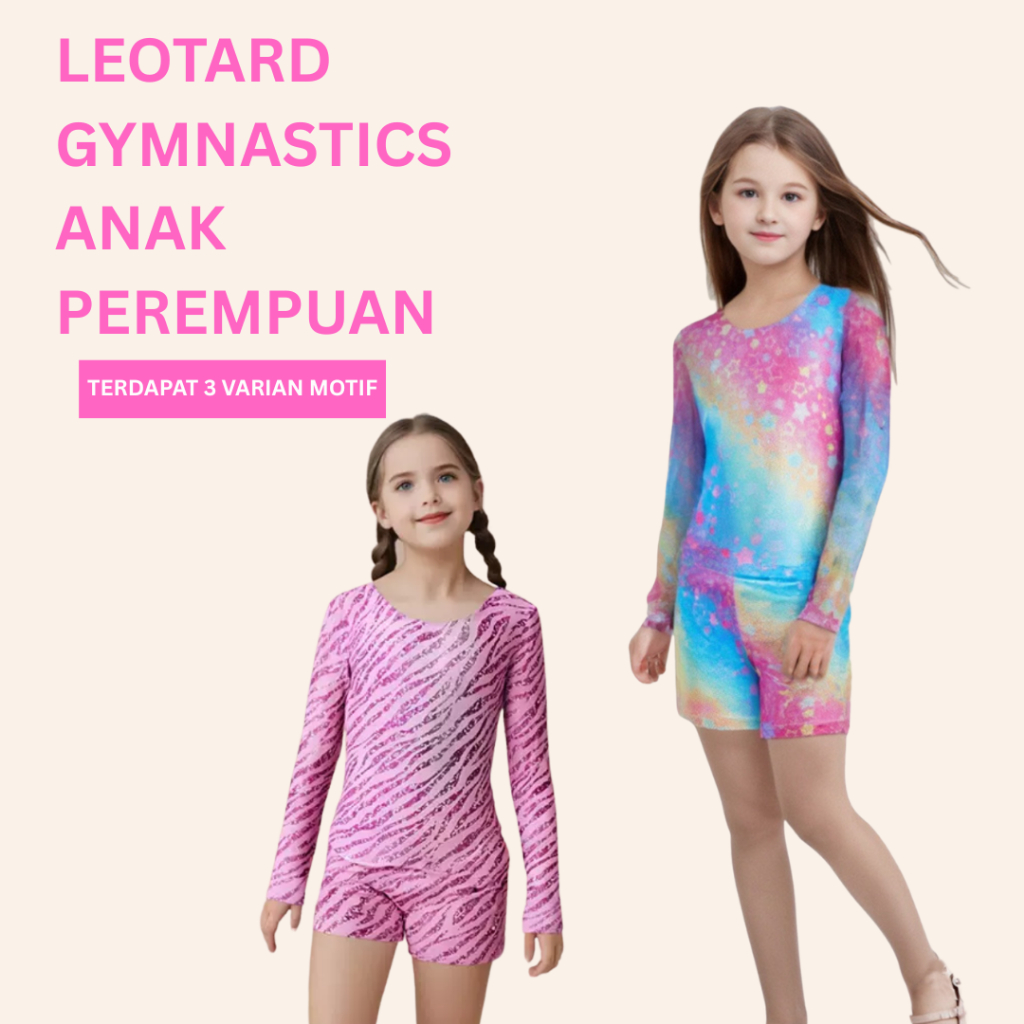 Baju Senam Anak Perempuan Spandex Polyester - Leotard Gymnastics Motif Bintang/ Rainbow / Leopard Us