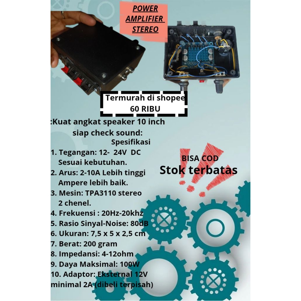 Power Mini Amplifier TPA 3110 siap pakai ampli mini 12V siap bunyi elkou jumbo power class D mini am