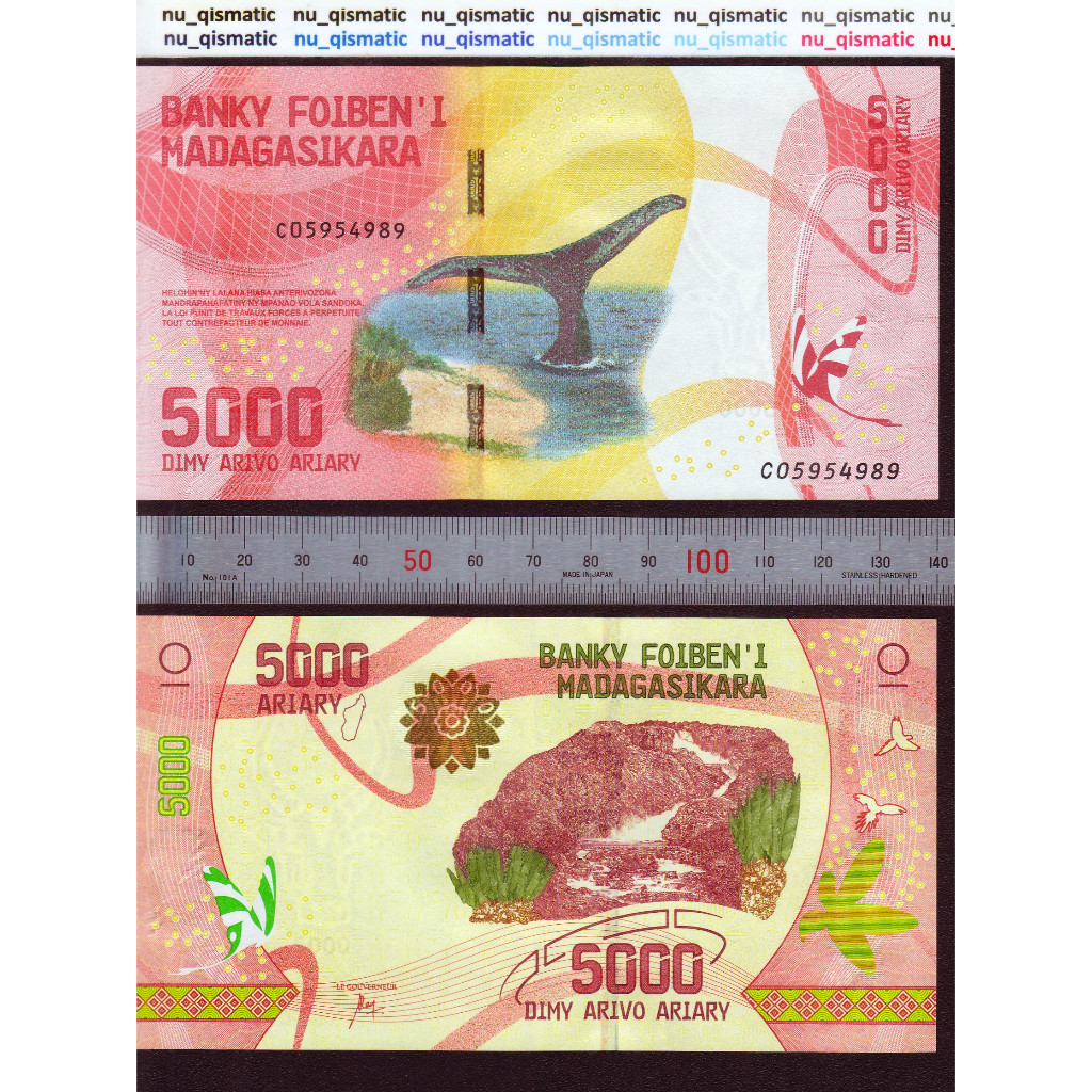 Uang Madagascar 5000 Madagaskar 5000 Ariary , 2017 ~ 2022, UNC Baru Super Gress P# 102