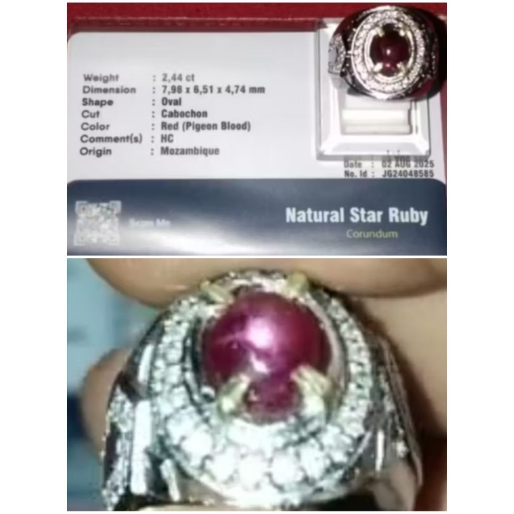 Natural Star Ruby Pigeon Blood + Memo, Kode A43