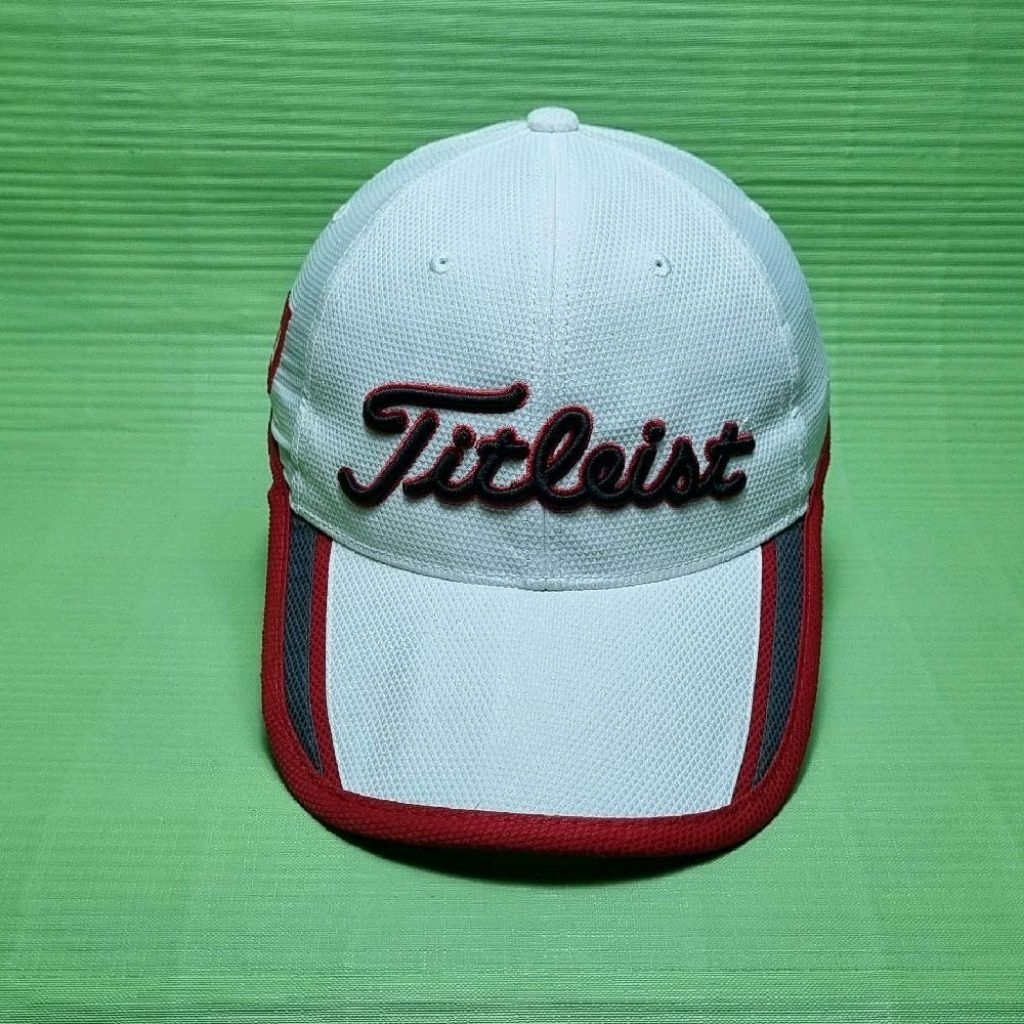 topi golf FJ putih lis merah