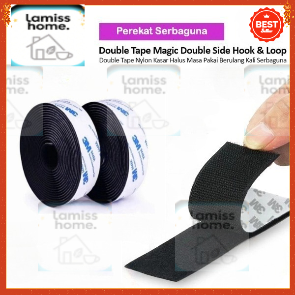 Velcro Double Tape 3M Biru Serbaguna Nylon