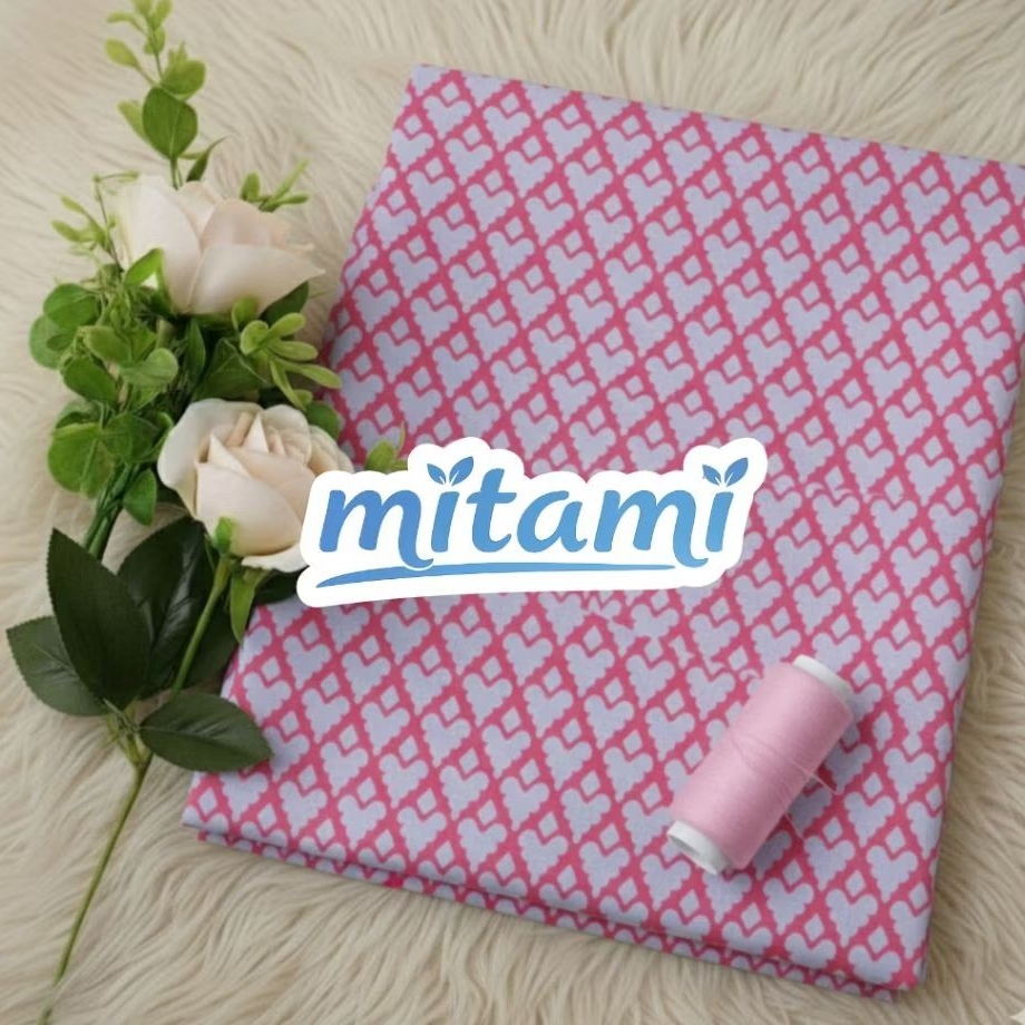 Kain Sifon Motif Love Hati Kecil Pink Putih Meteran | Bahan Baju Dress Blouse Gamis Premium (Harga K