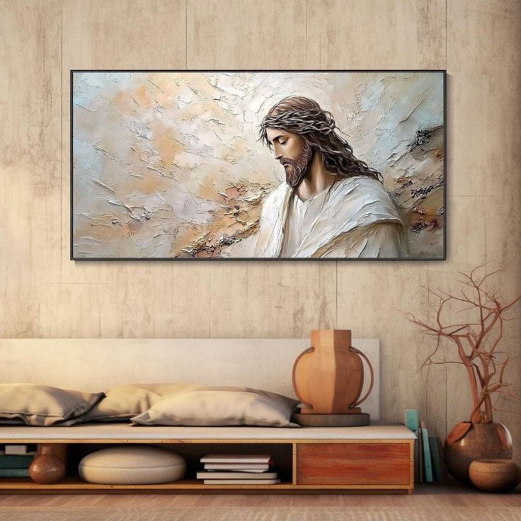 Hiasan Dinding Lukisan Tuhan Yesus Tekstur Halus Timbul 3D