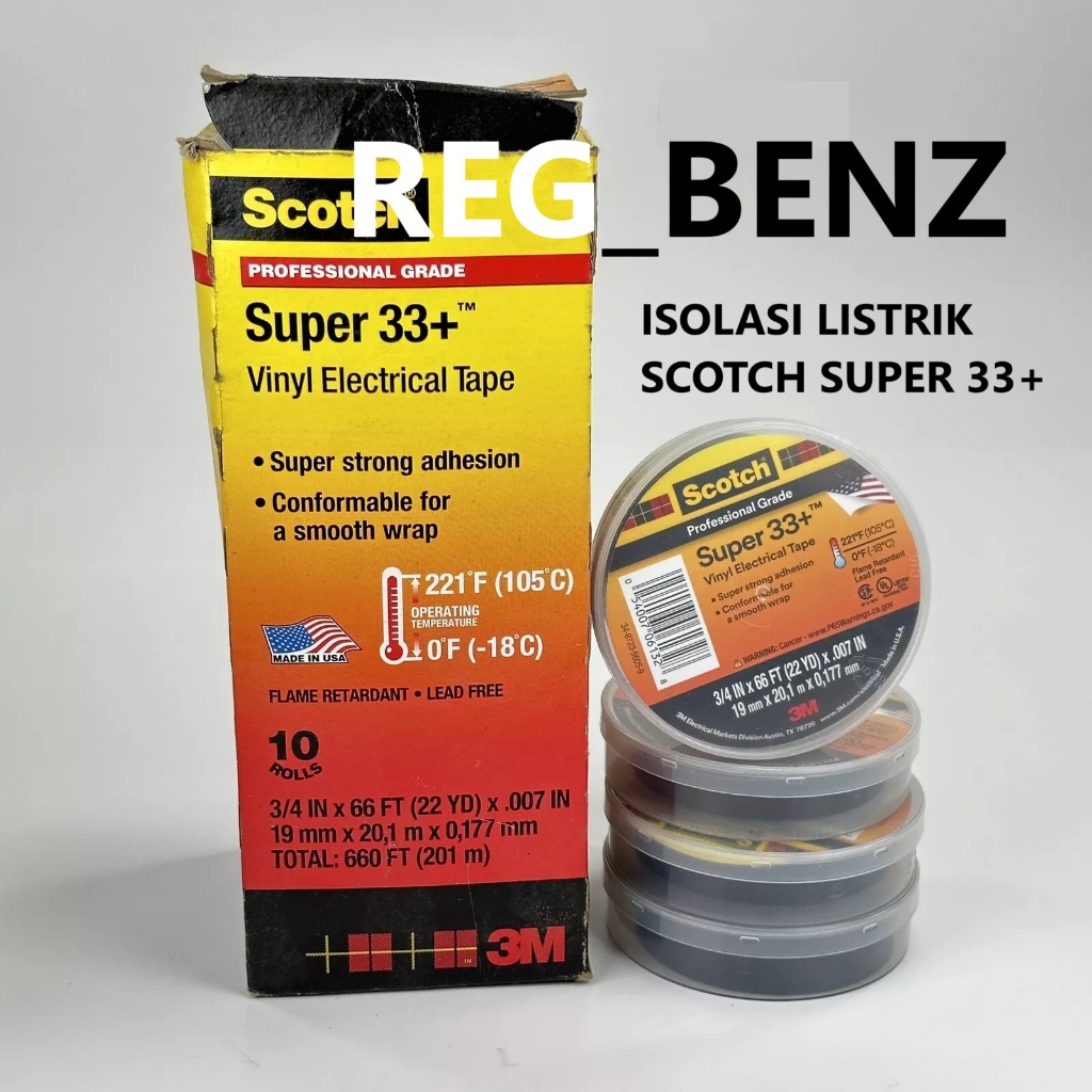 (1 Box = 10 roll ) 3M Scotch 33+ Original Vinyl Electric Tape | Isolasi Listrik Hitam 3M Scotch 33+