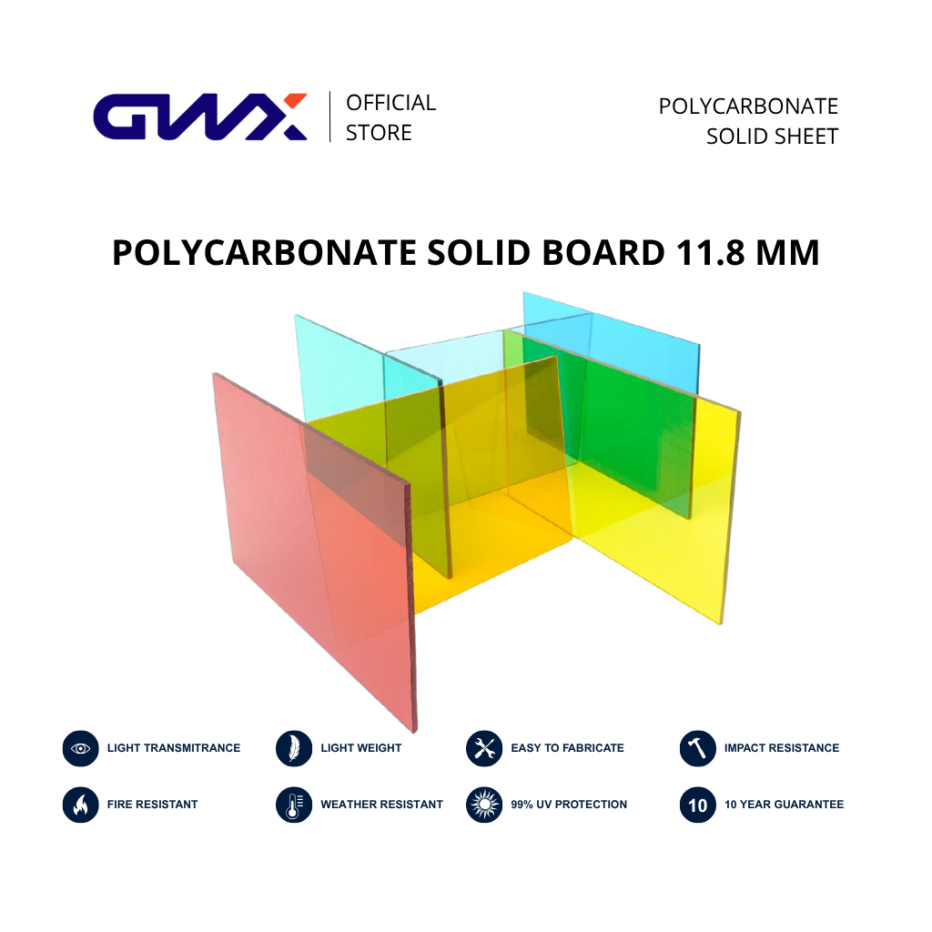 Atap dan Sekat Polycarbonate Solid Sheet GWX 11.8 MM Panjang (Meter) 2.44M  | Atap Transparan | Kano