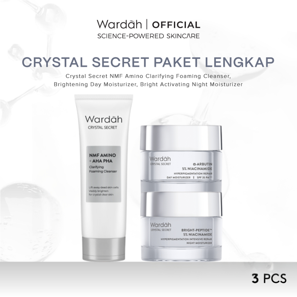 [EXCLUSIVE EKA MULYANI] WARDAH Paket Crystal Secret Lengkap - Crystal Secret NMF Amino + AHA PHA Cla