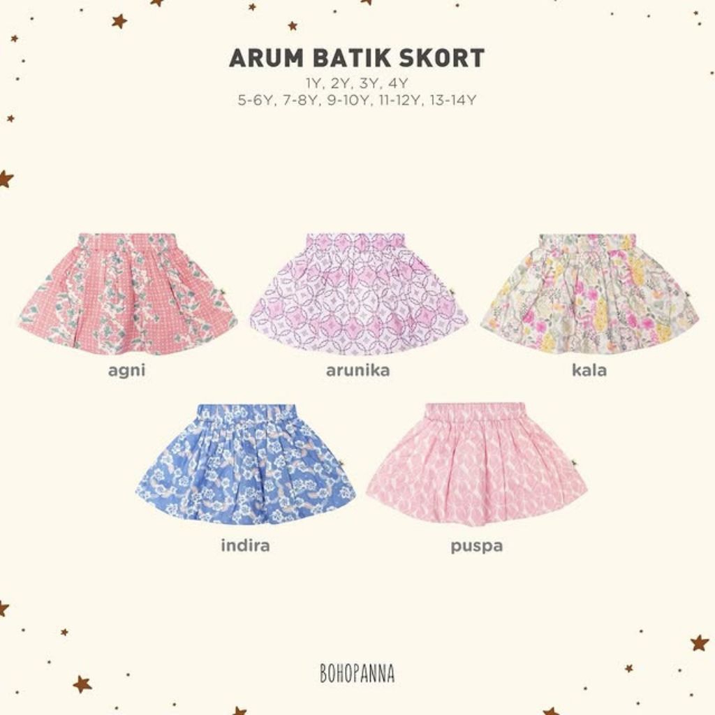 BOHOPANNA - ARUM BATIK SKORT - ROK BATIK ANAK PEREMPUAN - BAWAHAN BATIK ANAK PEREMPUAN
