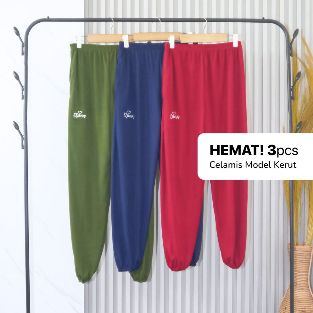 [ PAKET HEMAT ISI 3 ] Celamis Kerut Eleena Celana Dalaman Gamis Muslimah | Celana Kulot | Celana Tid