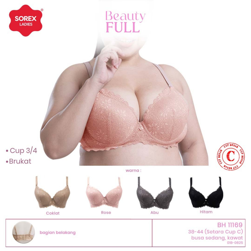 Sorex Bra Kawat Busa Sedang Kait 3 Cup C Cup 3/4 Brukat Premium BH 11169