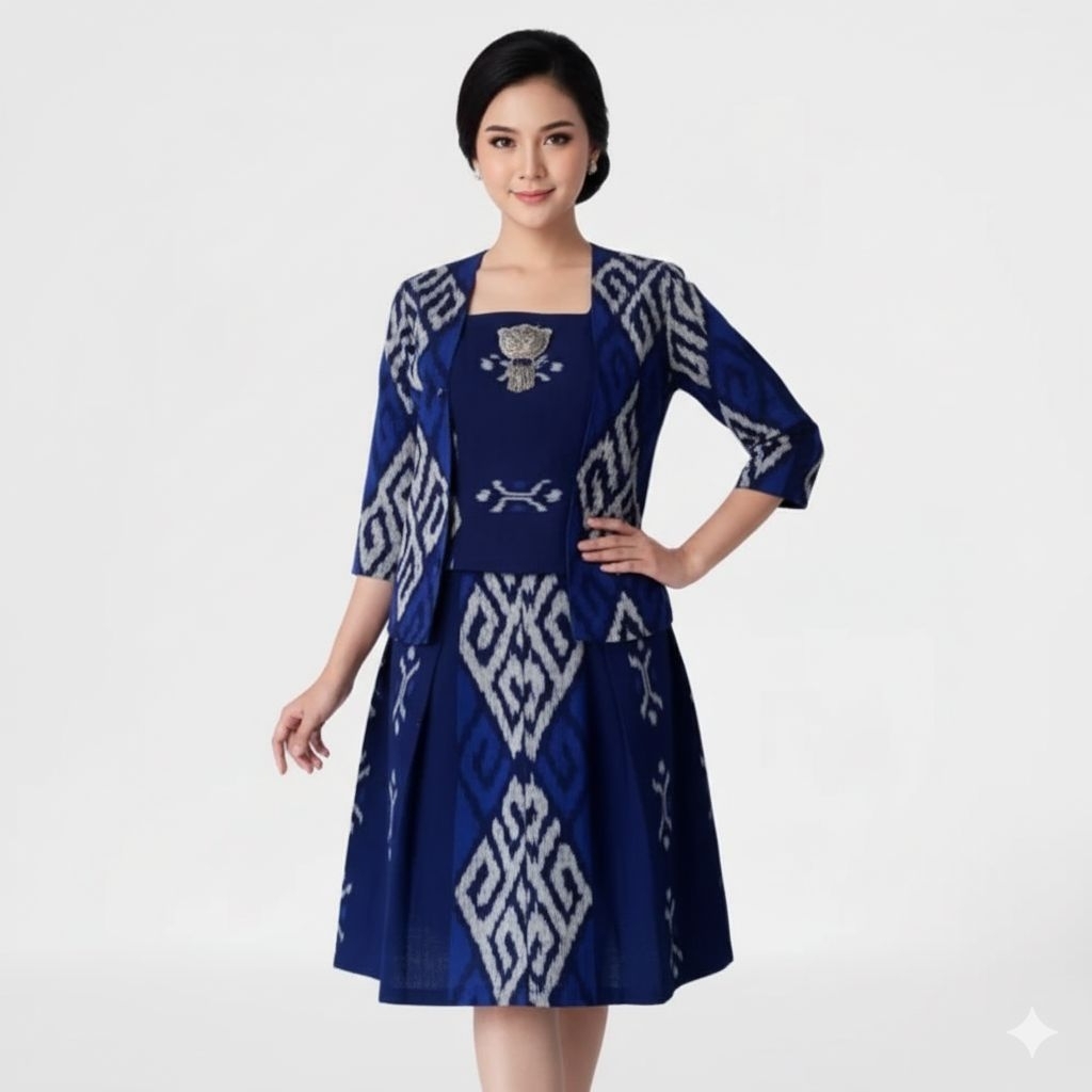 SETELAN BAJU DRESS DRES KEBAYA TENUN TORAJA JEPARA NTT ETNIK ASMAT TERBARU TERMURAH WARNA BIRU NAVY