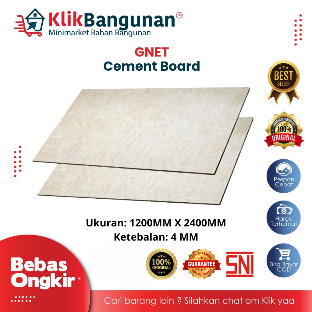 GNET Cement Board – Papan GRC / Papan Semen Tahan Api Tahan Air & Rayap untuk Dinding & Plafon
