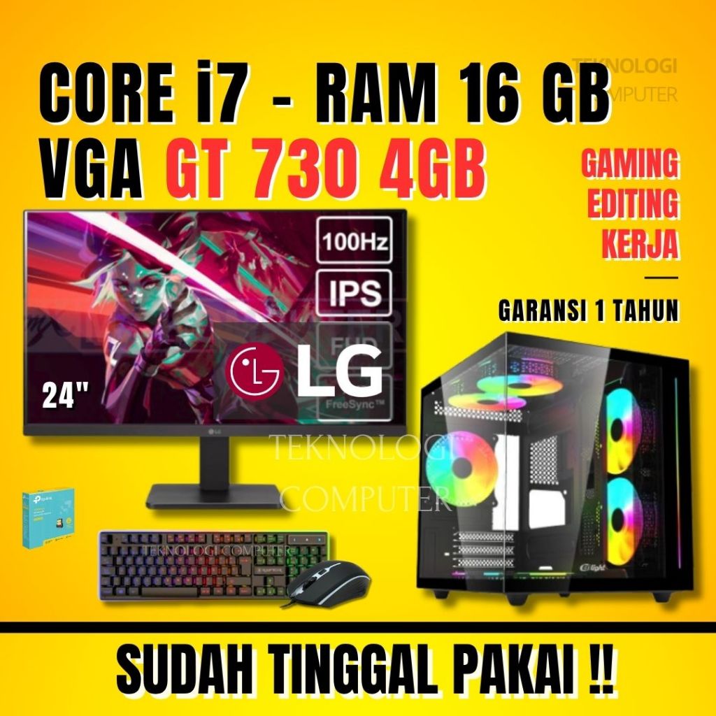 Core i7 | VGA 4 GB | Full Set 24" | PC Gaming Editing Rendering | CPU Komputer Rakitan ( i7 - H )
